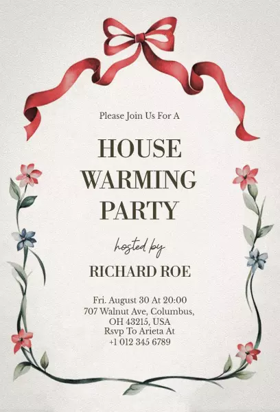 Charming Ribbon Floral Housewarming Party Invitation Template