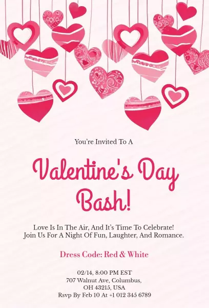 Charming Romantic Valentine's Day Bash Celebration Invitation Template
