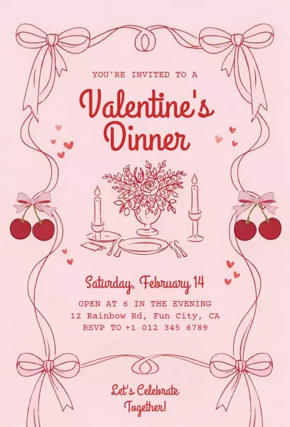 Charming Romantic Valentine's Day Dinner Invitation Template