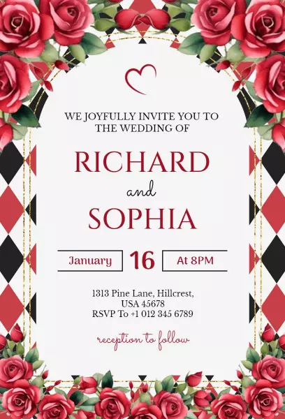 Charming Rose Floral Wedding Celebration Invitation Template