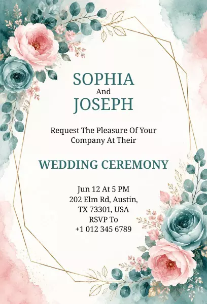 Charming Rose Floral Wedding Ceremony Invitation Template
