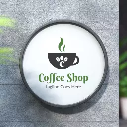 Charming Round Coffee Shop Sign Mockup Displaying Fresh Brews Logo Template
