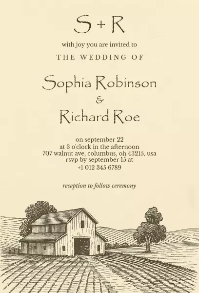 Charming Rustic Barn Vintage Wedding Celebration Invitation Template