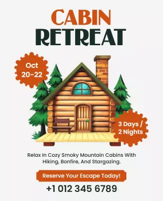 Charming Rustic Cabin Retreat in Scenic Mountains Poster Template
