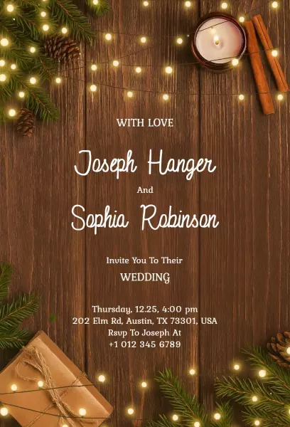 Charming Rustic Christmas Wedding Celebration Invitation Template