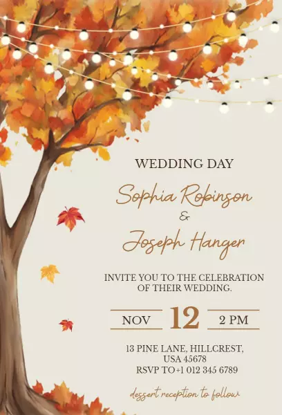 Charming Rustic Fall Wedding Celebration Invitation Template