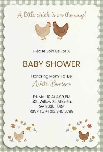 Charming Rustic Farmhouse Baby Shower Celebration Invitation Template