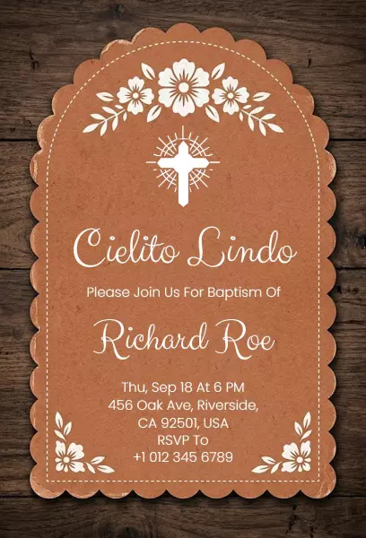 Charming Rustic Floral Baptism Celebration Invitation Template