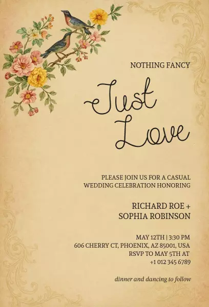 Charming Rustic Floral Casual Wedding Celebration Invitation Template