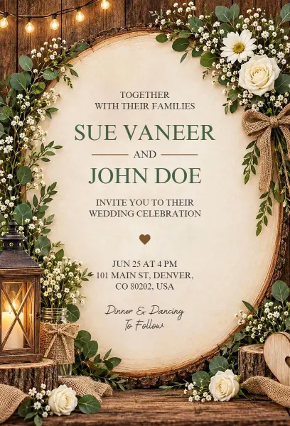 Charming Rustic Floral Wedding Celebration Invitation Template