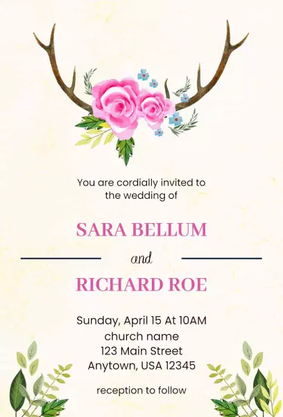 Charming Rustic Floral Wedding Ceremony Invitation Template