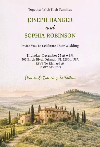 Charming Rustic Italian Wedding Celebration Invitation Template