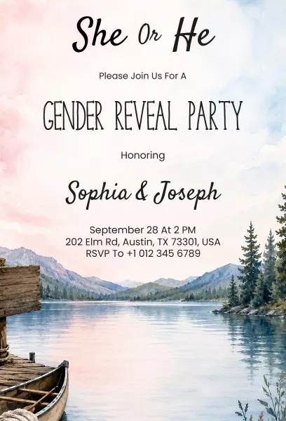 Charming Rustic Mountain Gender Reveal Celebration Invitation Template