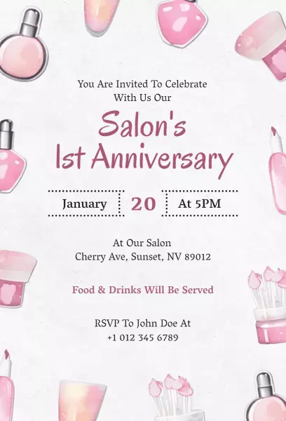 Charming Salon First Anniversary Celebration Invitation Template
