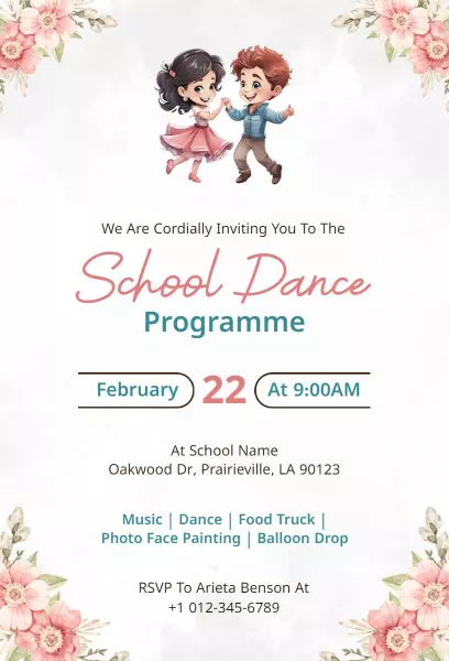 Charming School Dance Celebration Programme Invitation Template