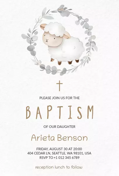 Charming Sheep-Themed Baptism Celebration Invitation Template