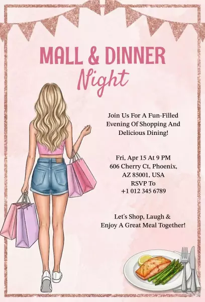 Charming Shopping Evening Dinner Party Invitation Template