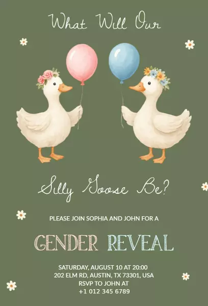 Charming Silly Goose Gender Reveal Celebration Invitation Template