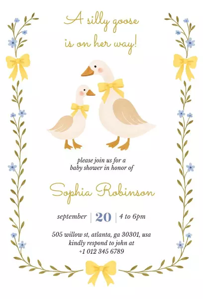 Charming Silly Goose Theme Baby Shower Invitation Template
