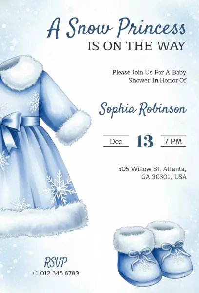 Charming Snow Princess Winter Baby Shower Invitation Template