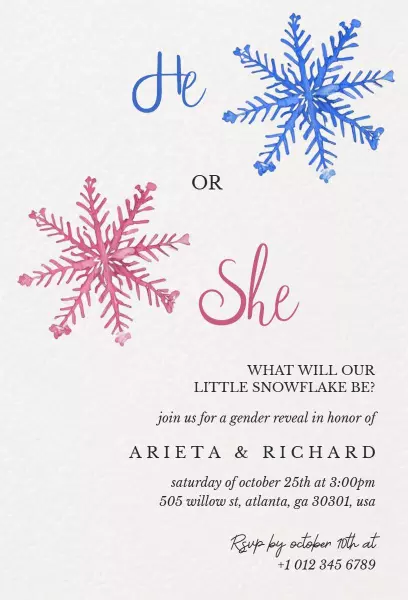 Charming Snowflake Themed Gender Reveal Celebration Invitation Template