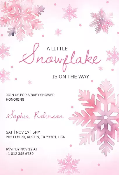 Charming Snowflake Winter Baby Shower Celebration Invitation Template