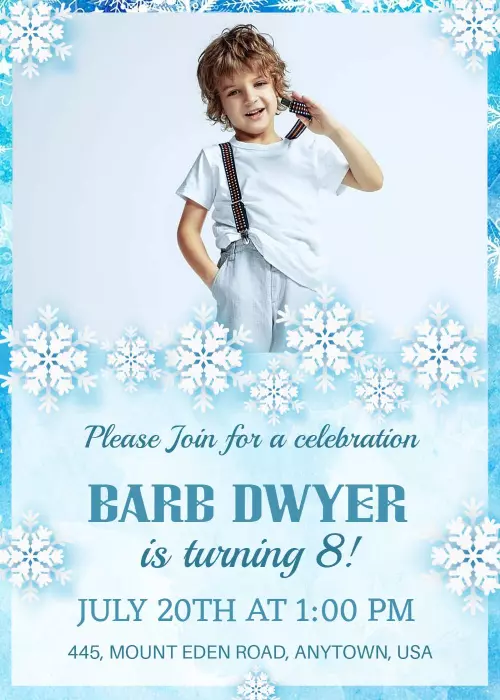 Charming Snowflake Winter Photo Birthday Celebration Invitation Template
