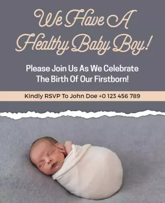 Charming Soft Colors Baby Boy Arrival Celebration Poster Template
