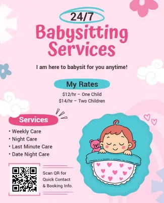 Charming Soft Pink Childcare Services Information Flyer Template