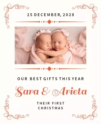 Charming Soft Pink Twin Baby's First Christmas Poster Template