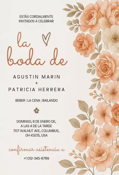 Charming Spanish Floral Wedding Celebration Invitation Template