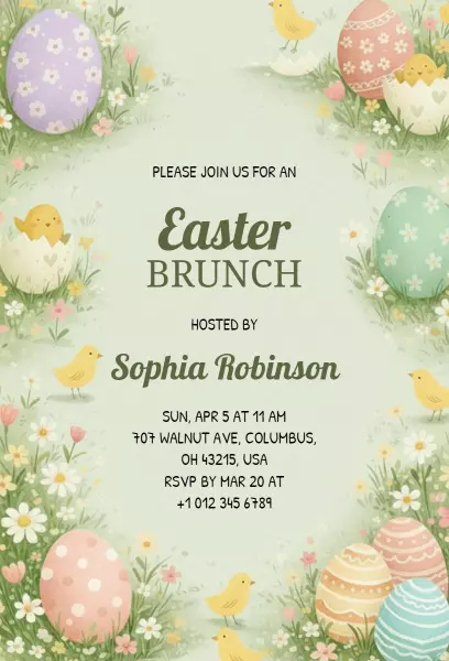 Charming Spring Easter Brunch Celebration Invitation Template