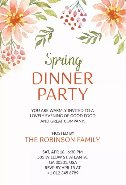 Charming Spring Floral Dinner Party Invitation Template