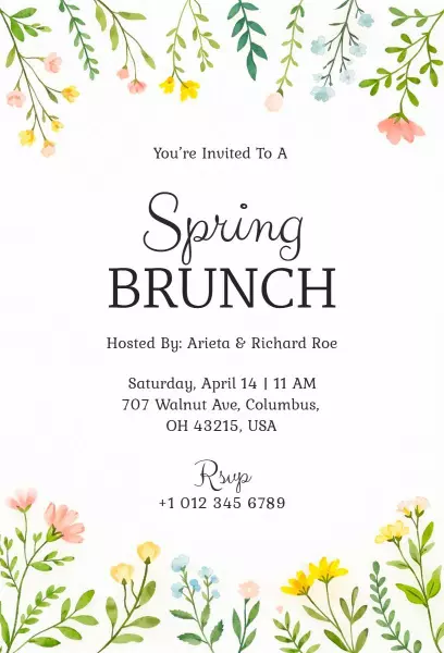 Charming Spring Floral Garden Brunch Invitation Template