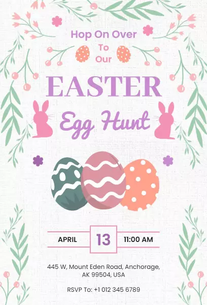 Charming Springtime Easter Egg Hunt Celebration Invitation Template