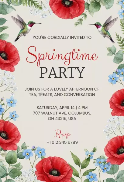 Charming Springtime Garden Tea Party Invitation Template