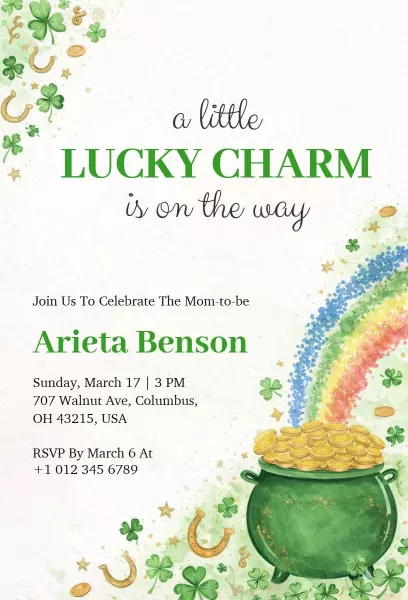 Charming St. Patrick's Day Baby Shower Celebration Invitation Template