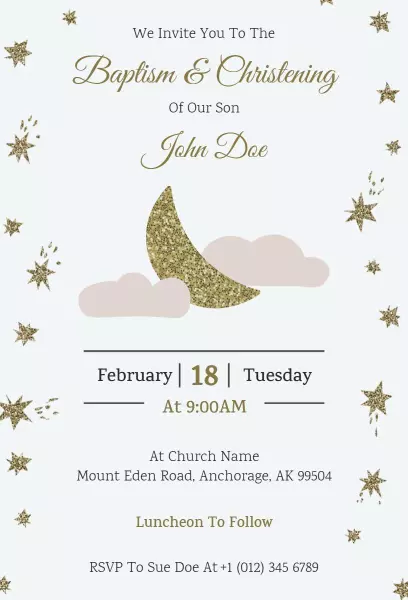 Charming Starry Night Baptism Ceremony Invitation Template