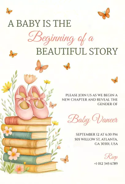 Charming Storybook Baby Gender Reveal Celebration Invitation Template