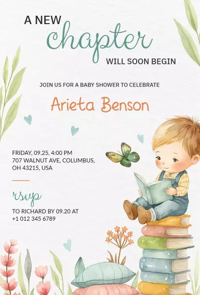 Charming Storybook Theme Baby Shower Invitation Template