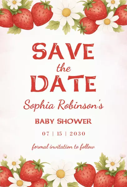 Charming Strawberry Themed Baby Shower Invitation Template