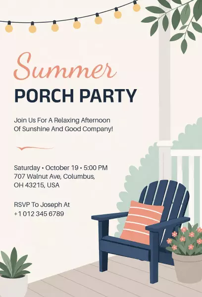 Charming Summer Porch Gathering Celebration Invitation Template