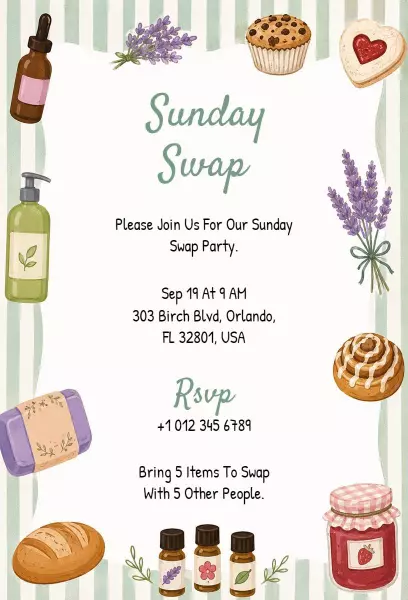Charming Sunday Swap Gathering Fun Party Invitation Template