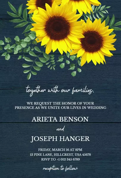 Charming Sunflower Floral Wedding Ceremony Invitation Template
