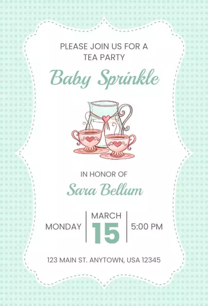 Charming Tea Party Baby Sprinkle Celebration Invitation Template