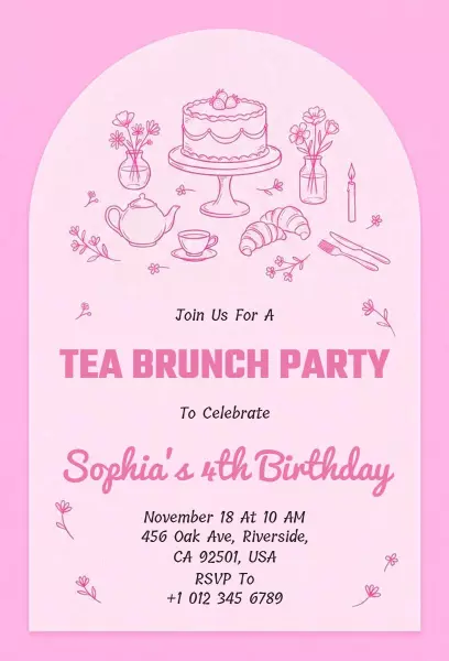 Charming Tea Party Birthday Celebration Brunch Invitation Template