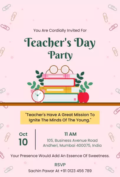 Charming Teacher's Day Celebration Sweetness Party Invitation Template