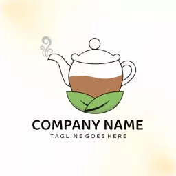 Charming Teapot with Steaming Brew and Leafy Accents Logo Template