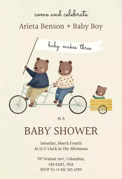 Charming Teddy Bear Adventure Baby Shower Invitation Template