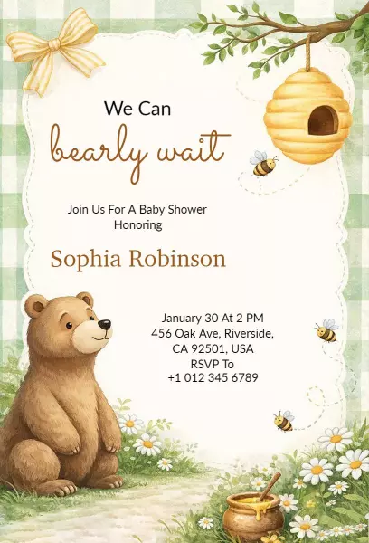 Charming Teddy Bear Sweet Baby Shower Celebration Invitation Template